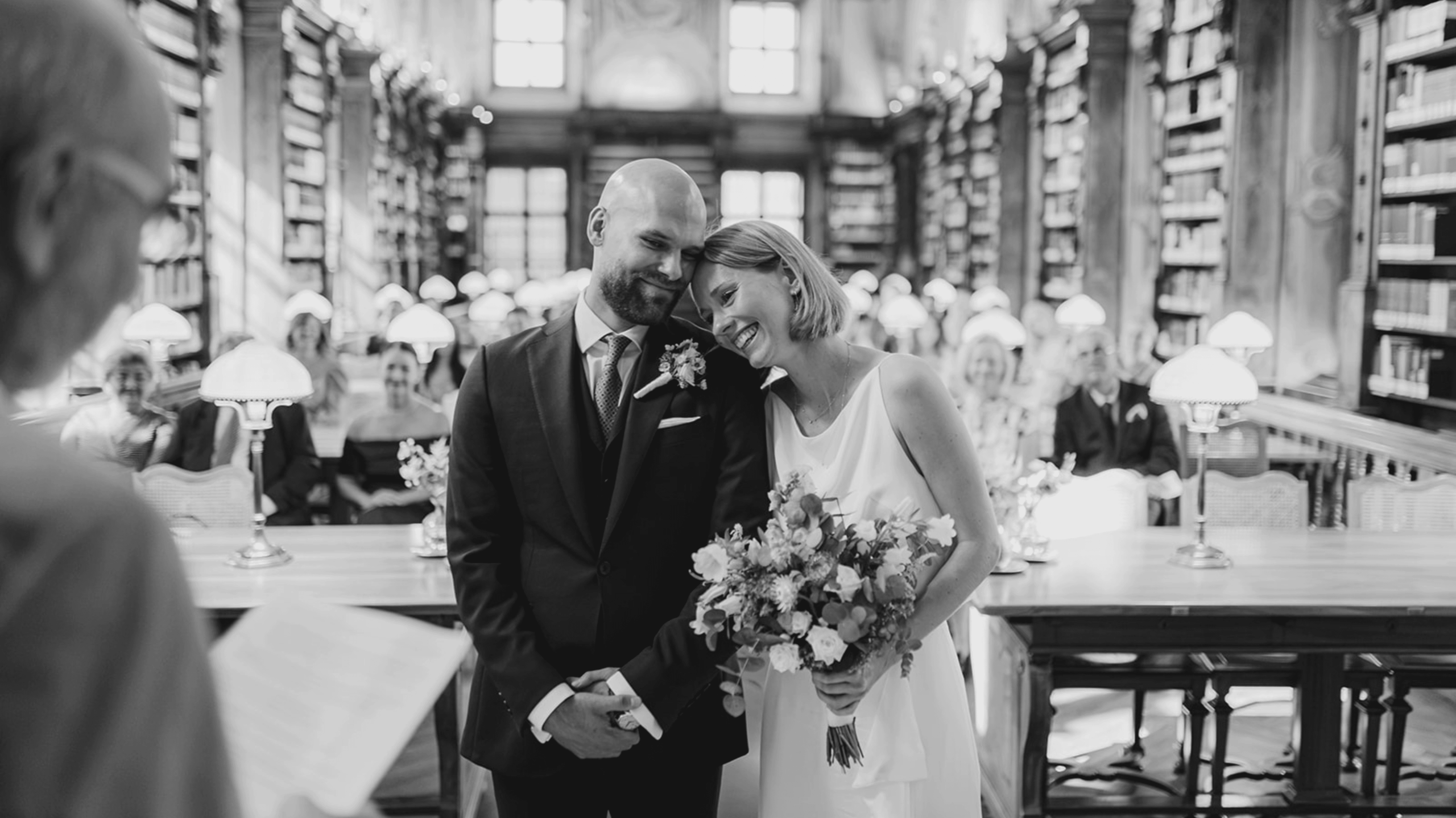 Bride and groom sharing an intimate moment on their wedding day